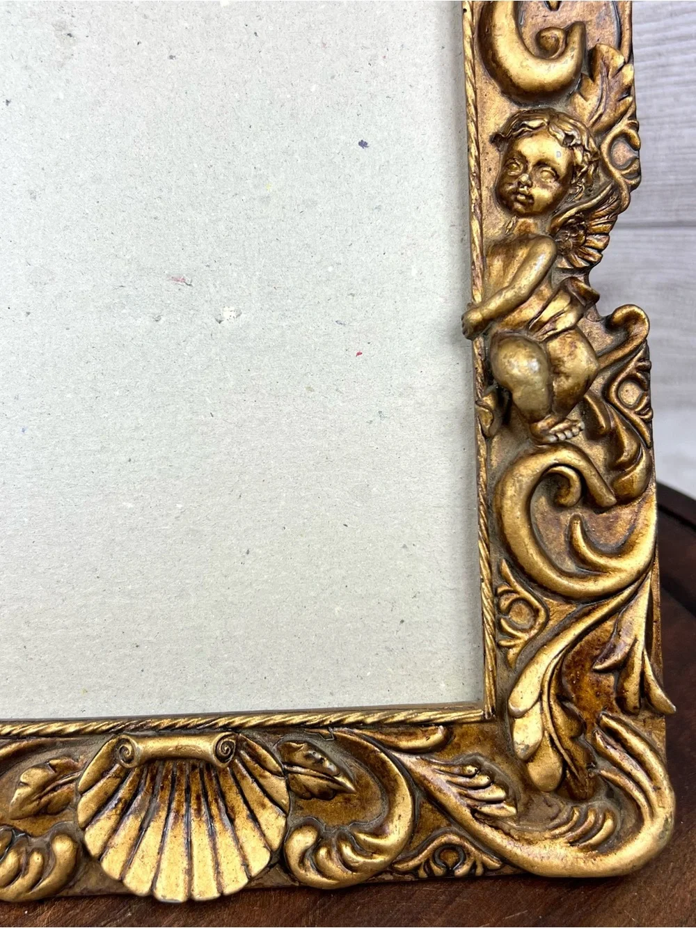 Vintage Gold Cherub Picture Frame Rococo Baroque Shell Filigree Angel 90s